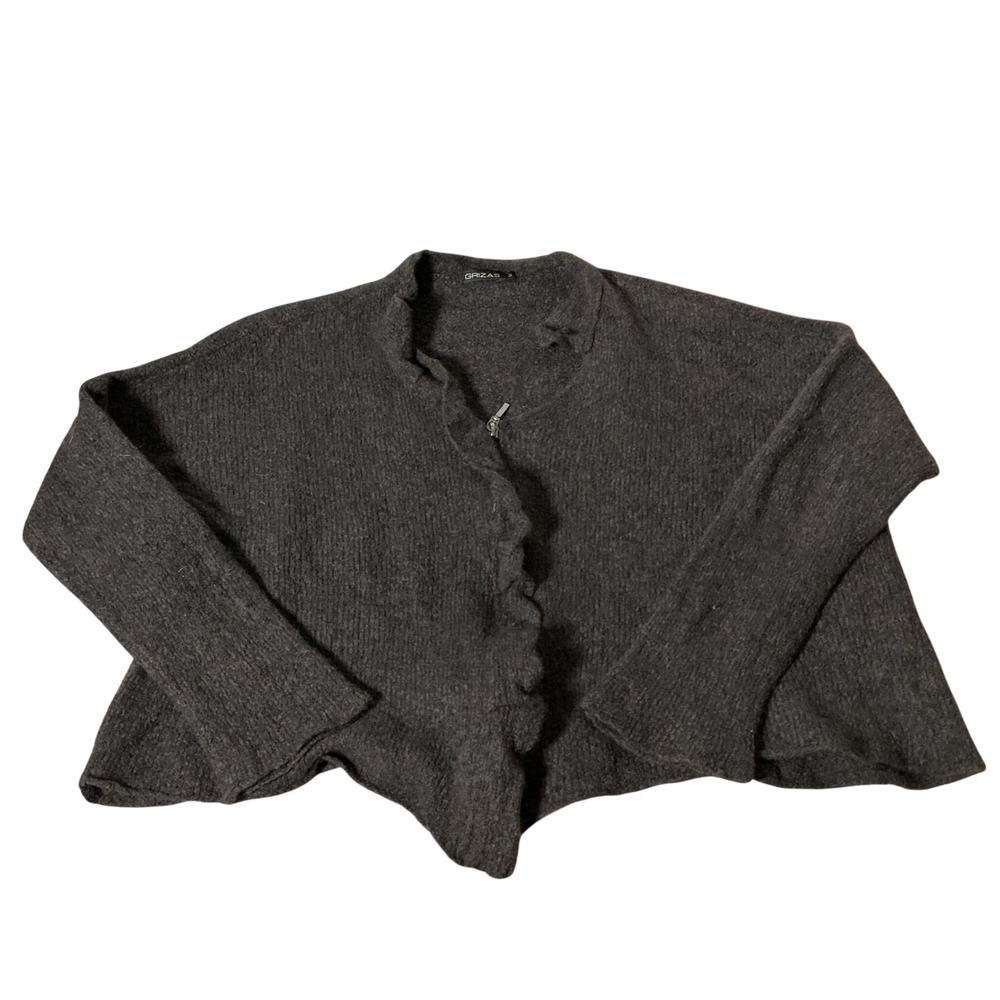 Grizas Lagenlook Ruffle Zip Wool Cardigan Womens M 66168-R1-814-M Knit